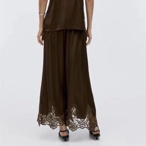 BNWT H&M Edition Lace-Trimmed Satin Skirt Art. No. 1329763001 Brown Sz S